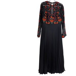 NWT Karen Millen Chemical Lace Black Floral Pleated Midi Dress  Sz USA 10 UK 14